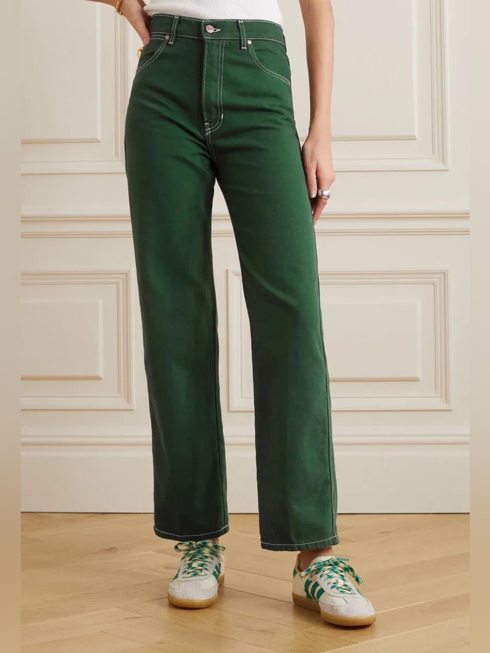 NWOT Reformation Cowboy High Rise Straight Leg Jeans Emerald Green Women’s 24